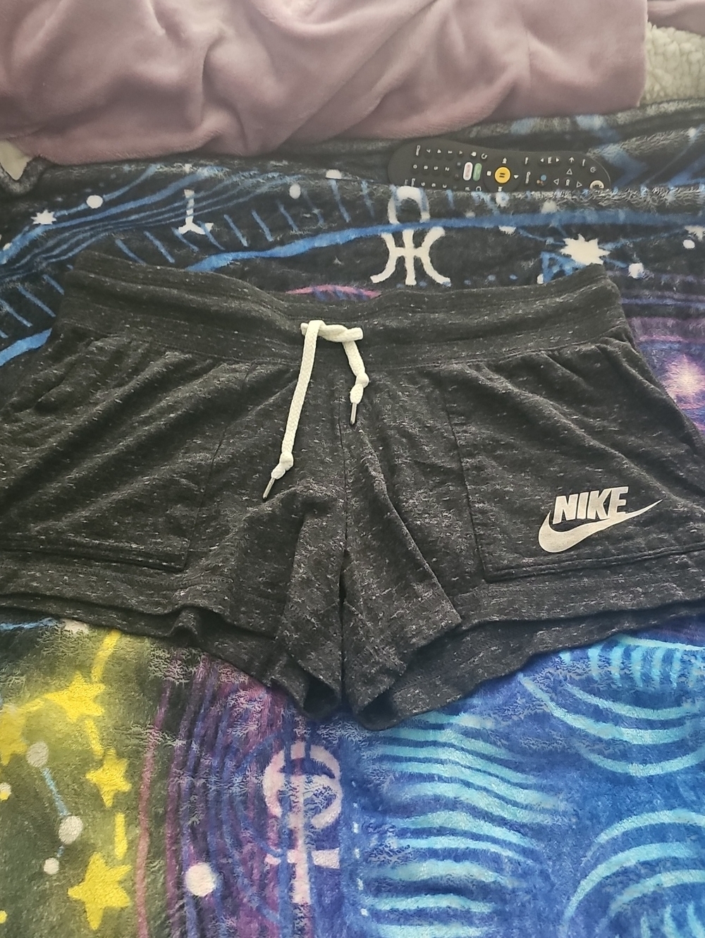 Nike Women's Dark Heather Gray Athletic Drawstring Shorts with White Logo
